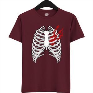 Smoking Heart Ribcage - Halloween Ribbenkast Dames / Heren Unisex T-shirt - Grappig Kostuum Shirt Idee Volwassenen - T-Shirt - Unisex - Burgundy - Maat S
