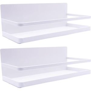 Set van 2 magnetisch kruidenrek, sterke magnetische plank, perfect ruimtebesparend voor kleine keuken/woning, prachtige metalen kast voor het bewaren van kruidenpotjes (wit)