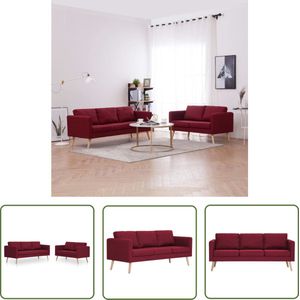 The Living Store 2-delig Bankstel stof wijnrood - Stoffen Bankstel - 2 Persoons Bank - 3 Persoons Bank - Rood Bankstel - Lounge Set
