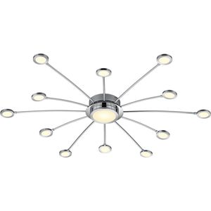 LED Plafondlamp - Torna Bodrina - 24W + 6W - 13-lichts - Aanpasbare Kleur - Dimbaar - Afstandsbediening - Rond - Mat Chroom - Aluminium