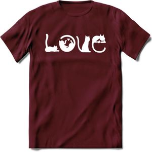Cat Love - Katten T-Shirt Kleding Cadeau | Dames - Heren - Unisex | Kat / Dieren shirt | Grappig Verjaardag kado | Tshirt Met Print | - Burgundy - L