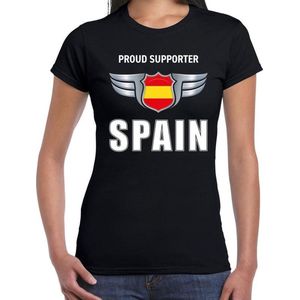 Proud supporter Spain / Spanje t-shirt zwart voor dames - landen supporter shirt / kleding - Songfestival / EK / WK XL