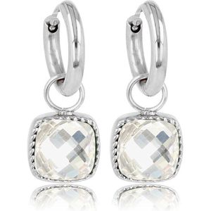 My Bendel Stijlvolle zilverkleurige oorring met crystal glassteen 30 mm - Zilverkleurige oorringen met vierkante kristal glassteen - Met luxe cadeauverpakking
