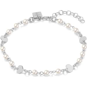 Twice As Nice Armband in zilver, hartjes en parels 16 cm+3 cm