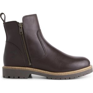 Travelin' Vestmar Dames leren enkellaarsjes met rits - Leren boots vrouwen - Donkerbruin leer - Maat 38