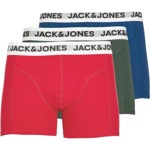 JACK & JONES Jacrikki trunks (3-pack) - heren boxers normale lengte - groen - blauw en rood - Maat: XXL