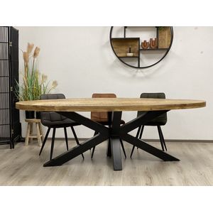 Eethoek mangohout ovaal eettafel 220cm met 6 stoelen Coqnac