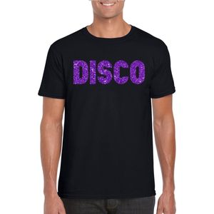 Zwart Disco t-shirt met paarse glitters heren - 70s/80s/disco XXL