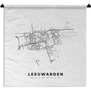 Wandkleed - Wanddoek - Plattegrond – Leeuwarden – Zwart Wit – Stadskaart - Kaart - 60x60 cm - Wandtapijt