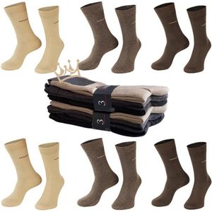 Nakkie's luxe katoenen sokken die niet knellen - 6 paar - Maat 36-38 - Ruime boord - Naadloos - Beige/Bruin mix - Cadeau tip - vaderdag kado tip