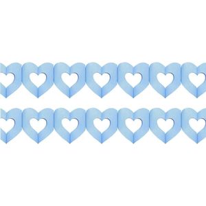 Set van 2x stuks hartjes slingers geboorte jongen blauw 3 meter - Feestslingers versiering geboren jongen/babyshower