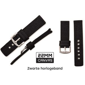 22mm Canvas Horlogeband Zwart passend op o.a Casio Seiko Citizen en alle andere merken | Horlogebandje | Horloge band