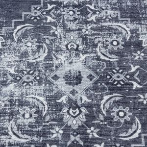 Fiesta Wasbaar Vloerkleed - Laagpolig - Oosters Design - Zwart Grijs - Woonkamer Tapijt - Canvas Rug- 80x250 CM