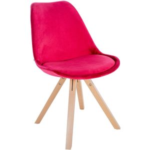 In And OutdoorMatch Stoel Chandler - Rood en Hout - Fluweel - Comfortabele zit - Hoge kwaliteit bekleding - Stijlvolle stoel - Klassieke uitstraling