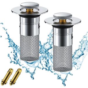 Boraboi® Universele Pop-Up Afvoerstopset van Roestvrij Staal voor Badkamer en Keuken, 2 Stuks