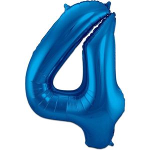 LUQ - Cijfer Ballonnen - Cijfer Ballon 4 Jaar Blauw XL Groot - Helium Verjaardag Versiering Feestversiering Folieballon