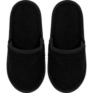 Badslippers Badstof Uni Pure met Zool Zwart Maat 38 - 1 Paar