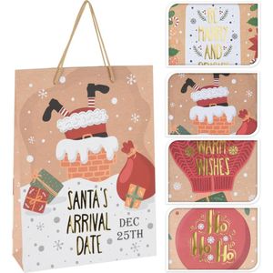 Cadeauzakje Kraft small Kerst 4 stuks - Inpakzakje kerstmis - set van 4 - Geschenktasje