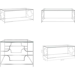 vidaXL Salontafel 120x60x45 cm roestvrij staal en glas zilverkleurig - Theetafel - Theetafels - Theetafeltje - Theetafeltjes