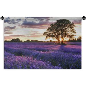 Wandkleed Lavendel  - Lavendelvelden in Engeland tijdens zonsondergang Wandkleed katoen 90x60 cm - Wandtapijt met foto