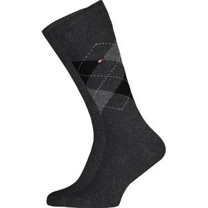 Tommy Hilfiger Check Socks (2-pack) - herensokken katoen - geruit en uni - antraciet - Maat: 43-46