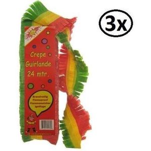 3x Crepe guirlande brandveilig rood/geel/groen 24m - Carnaval