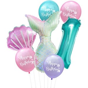 Cijfer ballon 1 Turquoise - Zeemeermin - Mermaid - Meermin - Ballonnen Pakket - Kinderfeestje - Helium Ballonnen - Snoes