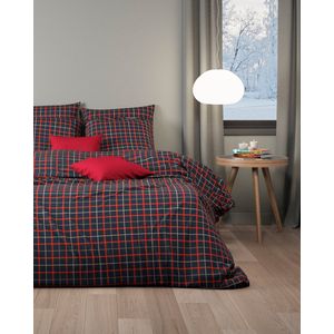 Mistral Home - DEKBEDOVERTREK - flanel - 260 x 240 cm + 2x 65 x 65 cm - extra breed - ruiten - donkerblauw