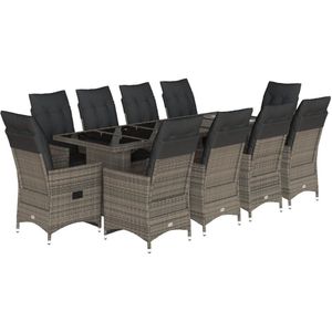 vidaXL Bistroset - Bistrosets - Loungeset - Tuinset - 11-delige Bistroset met kussens poly rattan grijs