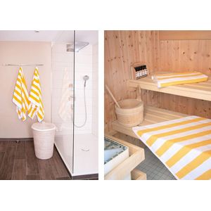 set van 2 badhanddoeken, 70x180 cm, gele witte strepen