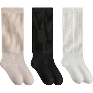 3 paar gebreide damessokken Beige Eén Maat - knielang - stapelbare enkellaarsjes