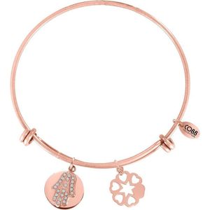 CO88 Collection Sense 8CB 10010 Stalen Armband met Hangers - Zirkonia Hand van Fatima en Harten - One-size - Rosékleurig