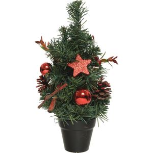 Everlands Mini Kerstboom Deco 30 cm - Groen/Rood