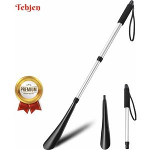 TEBJEN Schoenlepel - Schoentrekker - Schoenlepel Extra Lang - In Lengte Verstelbaar 55 CM Tot 80 CM - Hoogwaardige Kwaliteit - Hulpstuk Schoen Aantrekken - Zwart Grijs - Shoe Horn - Zwanger - Bukken - Rugklachten