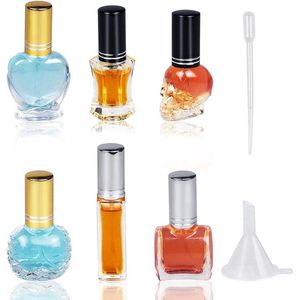Spuitfles klein, 6 stuks verstuivers transparant reisglas parfumverstuiver navulbaar, 6-15 ml, 6 vormen