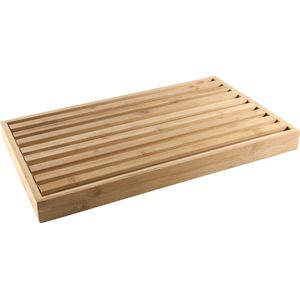 Bamboe houten brood snijplank met kruimel opvangbak bruin 38 cm - Broodplanken met kruimelvanger