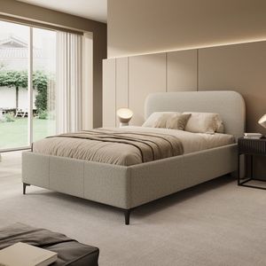 Meubella - Tweepersoonsbed Helsink - Grijs - Teddystof - 140x200 cm