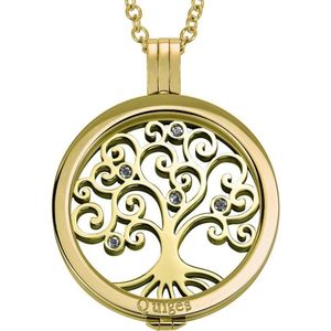 Quiges - Munthouder met Ketting en Munt 33mm Zirkonia Levensboom - RVS Goudkleurig - ERHS998