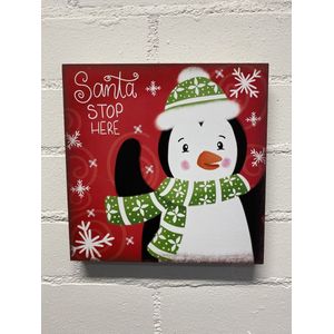 Kerst MDF Decoratiebord - Kerst Pinguin - Christmas - MDF Decoration - 25x25x3 cm