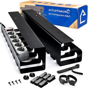 Set van 2 Zwart Kabel Organizer Bureau Eenvoudig Installeren Verlengsnoer Opberghouder Thuis Kantoor Kabelgoot KabelClips Klemmen Riemen Kabel organiser