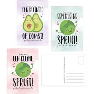 Wenskaarten set 3 stuks baby kaarten met envelop felicitatie geboorte zwangerschap