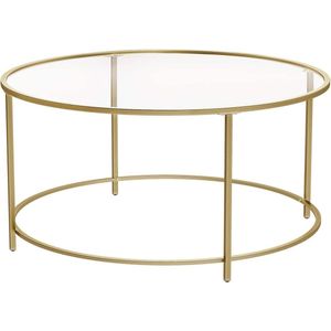 VASAGLE Salontafel, bijzettafel rond, koffietafel, 84 x 84 x 45,5 cm, glazen tafel met metalen frame, gehard glas, nachtkastje, sofatafel, voor balkon, goud LGT21G