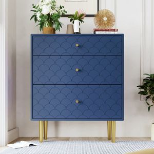 Gutent Ladekast, Marineblauw, H89/B75/T40 cm, Ladekast met 3 laden, Opbergkast, Highboard voor slaapkamer en alle woonkamers