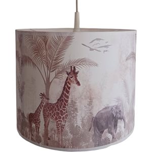 Hanglamp Jungle Giraf met Olifant - lampen - 30x30x24 cm - kinder & babykamer - kunststof - wit - excl. lichtbron