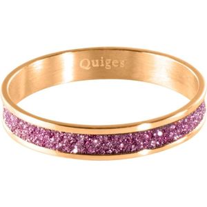 Quiges Stapelring Dames - Vulring Roze Glitter - RVS Roségoudkleurig - Maat 20 - Hoogte 4mm