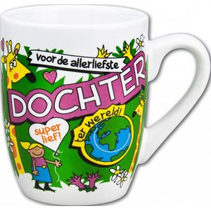 Mok - Sorini Bonbons - Voor de allerliefste Dochter - Cartoon - In cadeauverpakking met gekleurd krullint