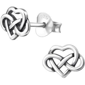 Joy|S - Zilveren Keltisch hartje oorbellen - infinity - 7 x 6 mm - geoxideerd