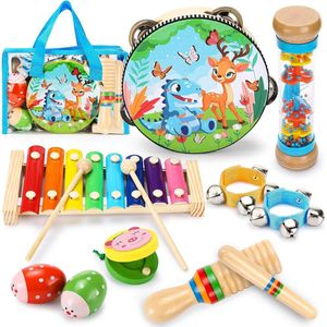 Kinder Instrument Set - Kindermuziekset - Muziekinstrumenten voor Kinderen - Speelgoed voor Kleine Kinderen, Jongens en Meisjes - Houten Speelgoed, Percussieset, Drumstel, Ritme