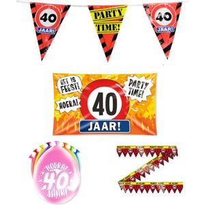 40 jaar versiering pakket - Versiering Verjaardag - Versiering 40 Jaar Verjaardag - Slingers - Gevelvlag- Ballonnen - Afzetlint