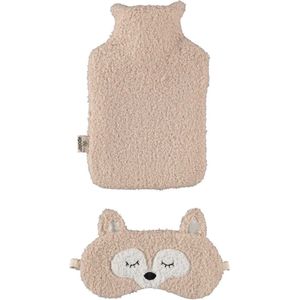 Apollo - Warmwaterkruik - Teddy print met oogmasker - Beige - Kruik met hoes - Kruik baby - Kruikenzak - Kruik hoes